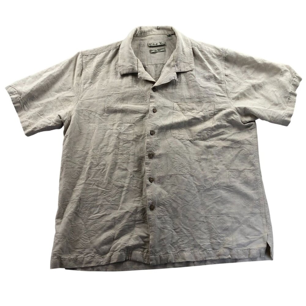 Batik Bay Men's Shirt Size XL 100% Silk Beige Short Sleeve Button-Up Textured